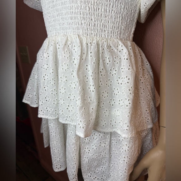Forever 21 White Eyelet Puff Sleeve Smocked Mini Dress NWT - Picture 5 of 16